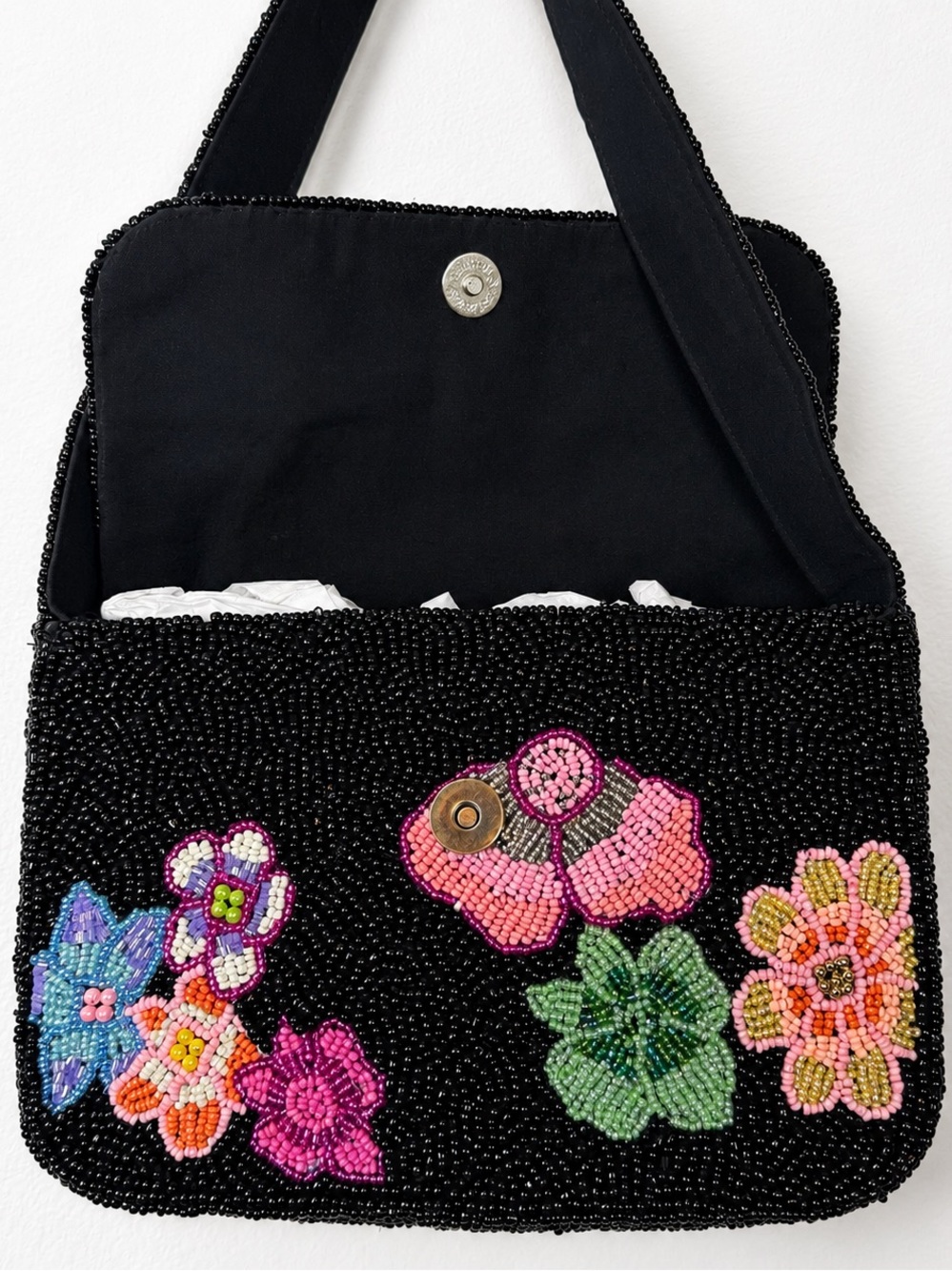 Colorful Floral Beaded Shoulder Bag Boho Statement Purse Y2K Cottagecore NWOT - Picture 9 of 16